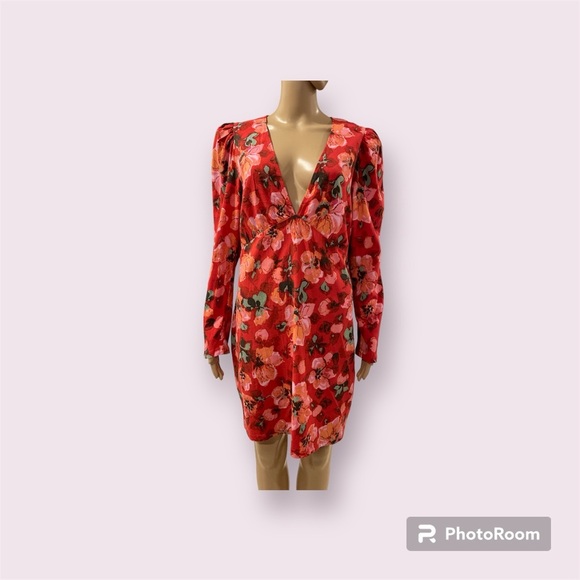 H&M patterned Puff-sleeved Dress size L - Picture 1 of 5